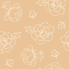 Elegant peony flowers seamless pattern, Vintage japanese and chinese floral pattern.	