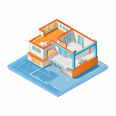 Architectural drawings. apartment plan isometric icon. 3d line art technical drawing. Editable stroke vector