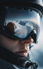 close up of skier wearing snow goggles