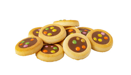 Shortbread cookies with chocolate and colorful candy topping