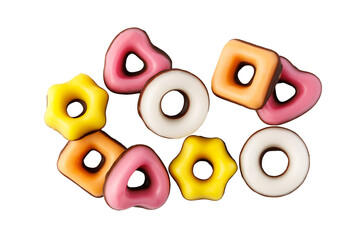 Colorful candy cookies with various shapes on transparent background