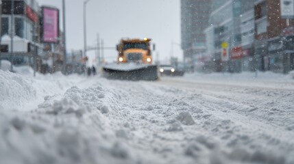 snowplow clearing snowy city street