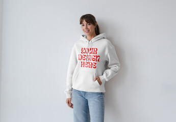 Mockup Of Woman In Customizable Hoodie, Front View