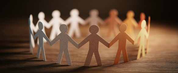The Paper Chain of Human Figures Symbolizing Unity, Community, and Teamwork