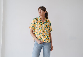 Mockup Of Woman In Customized Short Sleeve Shirt