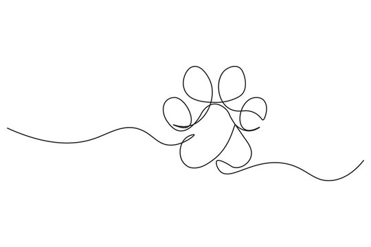 Minimal continuous one line drawing illustration small dainty dog paw