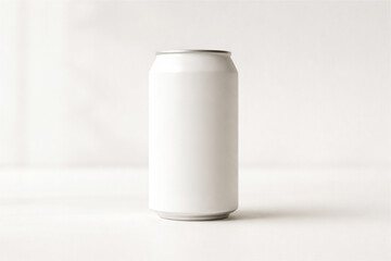 aluminum beverage can with a blank white surface providing a clean minimalist mockup for showcasing product branding design and packaging concepts on a light background