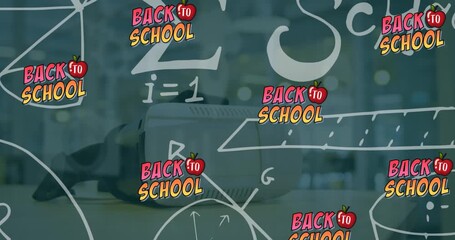 Animation of back to school and math formulas over vr headset - Powered by Adobe