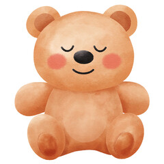 Cute Watercolor Sleeping Teddy Bear Illustration: Peaceful Baby Animal Character for Sweet Dreams and Nursery Design