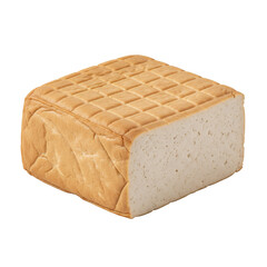 Pressed firm tofu presented as a single thick rectangular block, centered and isolated