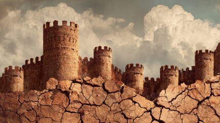 Strong fortress wall represents business resilience in a rugged outdoor location under a cloudy sky. Stone texture shows age and durability.