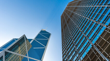 Modern Skyscrapers in Hong Kong Financial District with Blue Sky