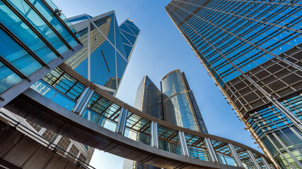 Modern Business District Skyscrapers with Glass Architecture in Hong Kong