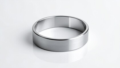 Plain white ring with smooth rounded surface standing upright on reflective white gradient background.