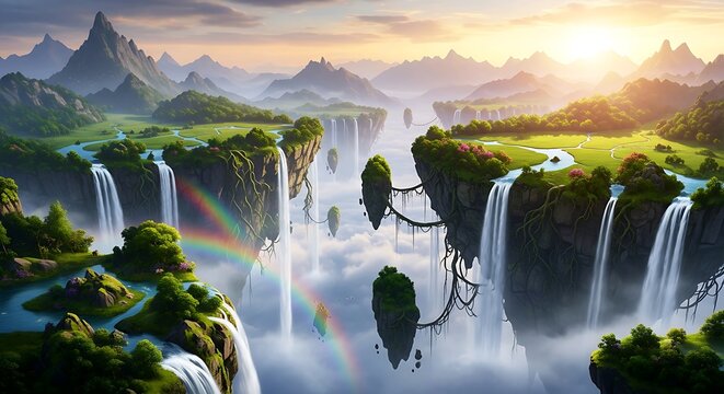 Dark lava castle surrounded by volcanic mountains and flowing molten lava