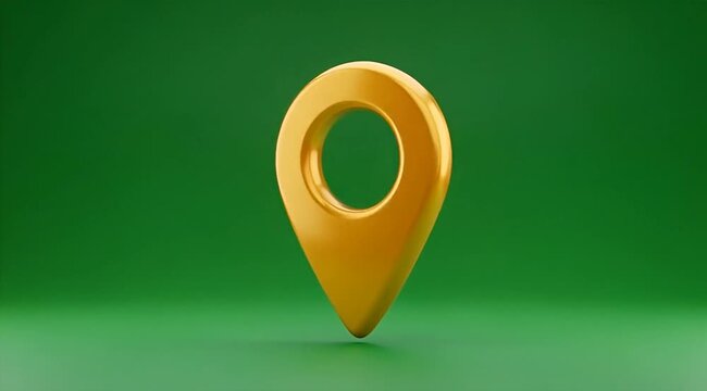 Golden Map Pin on Green Background.