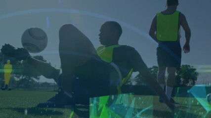 Animation of data processing over diverse male soccer players - Powered by Adobe
