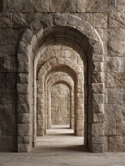 Obraz premium Stone arches create a pathway that highlights ancient engineering. The structure shows balance and design that has endured through time.