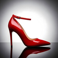 High heeled red stiletto pump with ankle strap