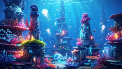 Futuristic Underwater City with Advanced Technology Glowing Structures and Sci Fi Ocean Civilization Concept
