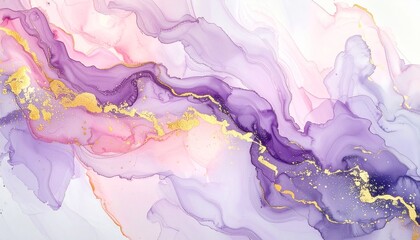 ゴールドが煌めく紫色の抽象インクテクスチャ背景Abstract Purple Ink Texture Background with Shimmering Gold