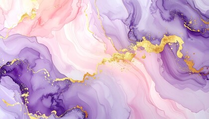 ゴールドが煌めく紫色の抽象インクテクスチャ背景Abstract Purple Ink Texture Background with Shimmering Gold