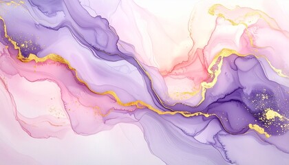 ゴールドが煌めく紫色の抽象インクテクスチャ背景Abstract Purple Ink Texture Background with Shimmering Gold