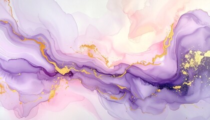 ゴールドが煌めく紫色の抽象インクテクスチャ背景Abstract Purple Ink Texture Background with Shimmering Gold