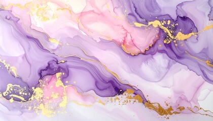 ゴールドが煌めく紫色の抽象インクテクスチャ背景Abstract Purple Ink Texture Background with Shimmering Gold