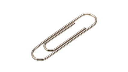 A paper clip lies on a flat surface against a transparent background