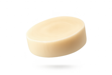 Ivory disc floating with a shadow on a transparent background design.