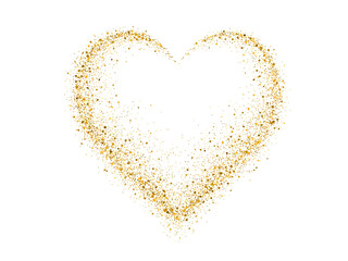 Gold glitter heart frame. Luxury shimmer heart shape. Sparkling symbol of love.