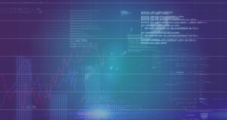 Animation of statistical data processing against blue gradient background - Powered by Adobe