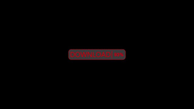 Downloading button icon with 0 to 100% animation on black background. downloading from 0 to 100 Percentage on red rectangle.