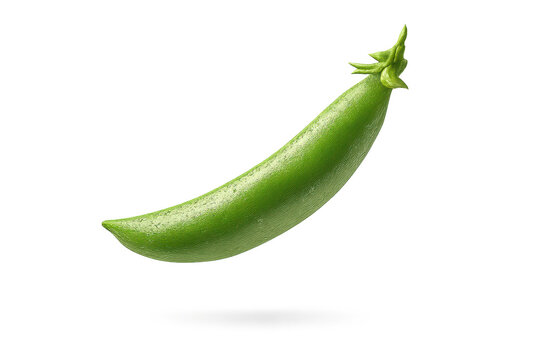 Single sugar snap pea pod floating on a transparent background image