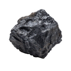 Obraz premium Rough black coal rock, dark mineral stone texture, natural carbon lump for mining geology energy concept isolated on Transparent Background