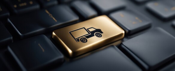The Truck Key on a Golden Keyboard Button Representing Online Delivery Services