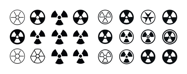 Various radioactive hazard symbols in black and white