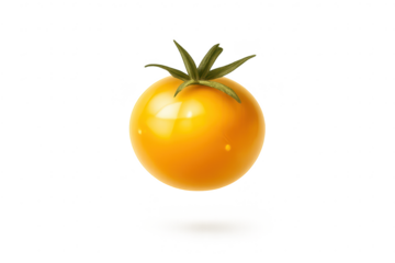 Shiny yellow tomato on a transparent background, vibrant and fresh
