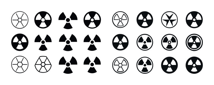 Various radioactive hazard symbols in black and white