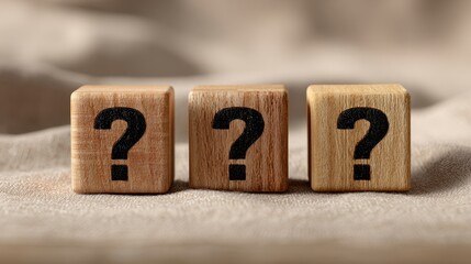 The wooden blocks with question marks representing mystery uncertainty choice and conceptual problem solving