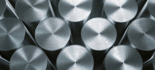 The aluminum cylinder tops arranged in a reflective geometric pattern for industrial background