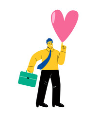 Business man pointing heart. Work passion concept. Flat vector illustration isolated on white background