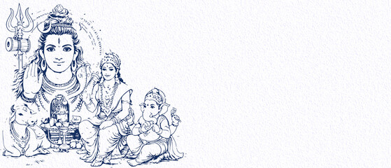 Lord Shiva family portrait with Goddess Parvati and Ganesha