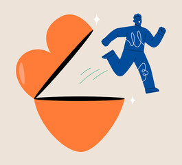 Man out of the heart. Conquer yourself concept. Colorful vector illustration