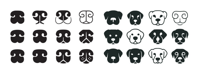 Collection of stylized dog faces in black and white