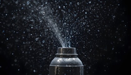 Water spray against black background with micro droplets captured in slow motion at 120 fps