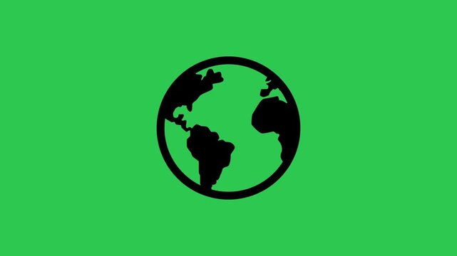 A video showcasing a simple black globe icon on a green background