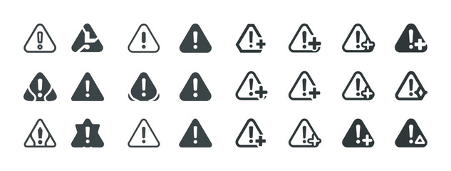 Set of assorted alert and warning icons in triangular and circular designs