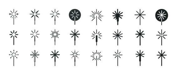 Collection of firework icons in various styles and designs